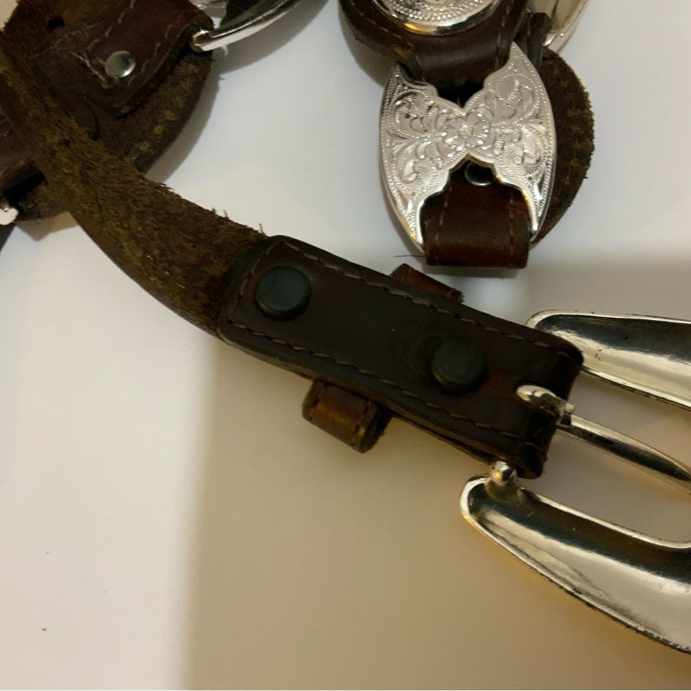 Vintage Tony Lama Western USA Brown Leather Silver Conchos Belt Women's Size 36 - Picture 5 of 7
